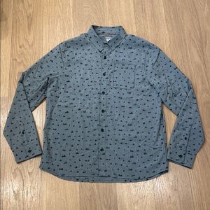 Merrell Men's Gray and Green Tree Patterned Button Down Shirt Size Medium